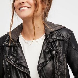Free People Faux Leather Vegan Black Jacket Size 4
